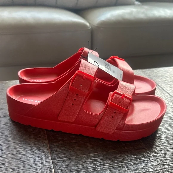 Lane Bryant Bright Red Double-Buckle Women’s Slide Sandals 10 W - Picture 2 of 4